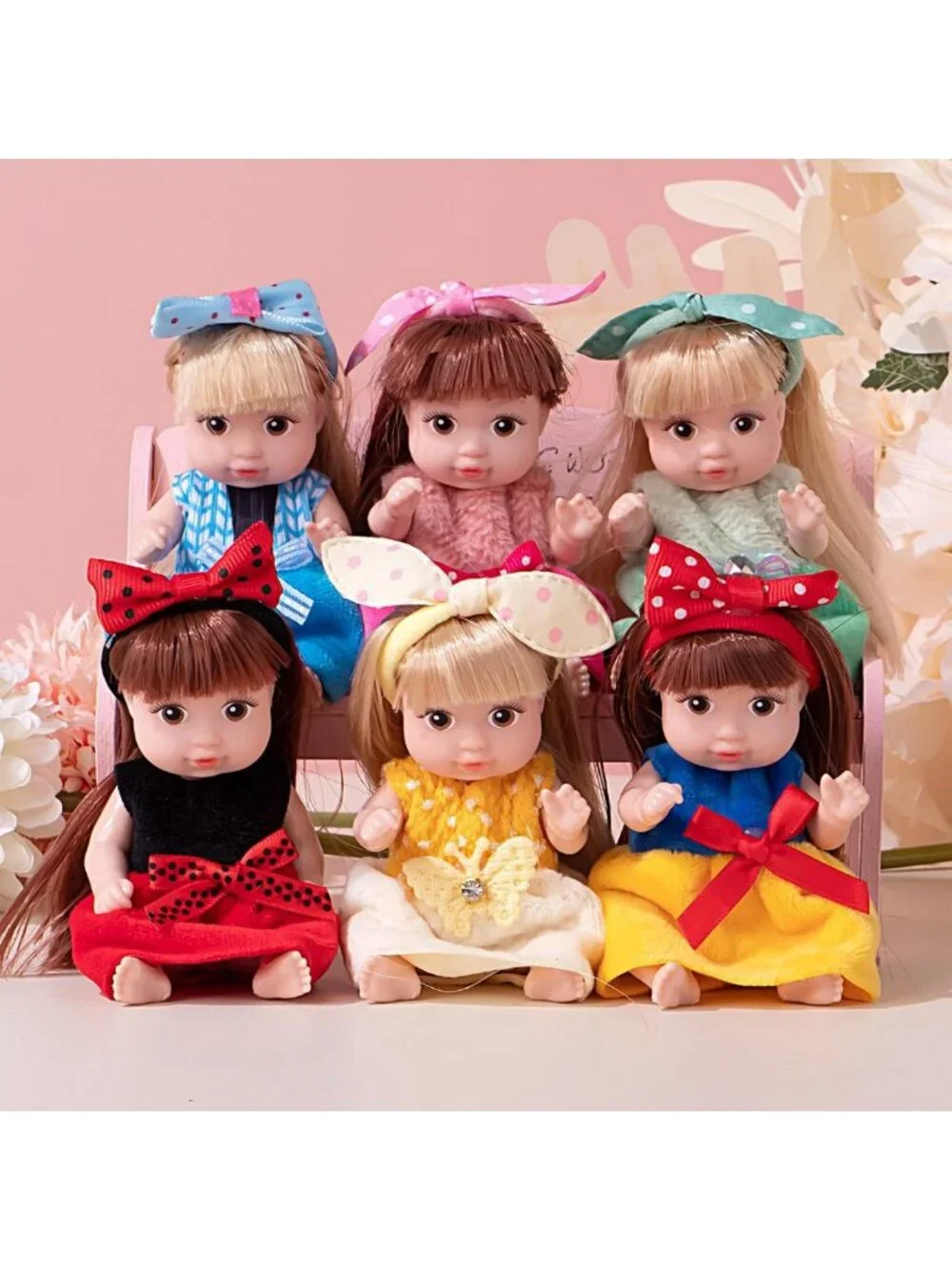6 Pack Mini Fashion Dolls - 4 Inch Stylable Hair Dolls with Rotatable Limbs